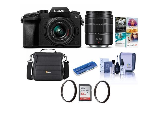 Photos - Camera Panasonic DMC-G7 Mirrorless with 14-42mm & 45-150mm Lens Black W/Free PC A 