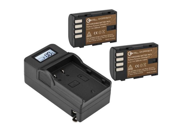 Green Extreme 2 Pack DMW-BLF19 Battery and Compact Smart Charger Kit 7.4V 2000m