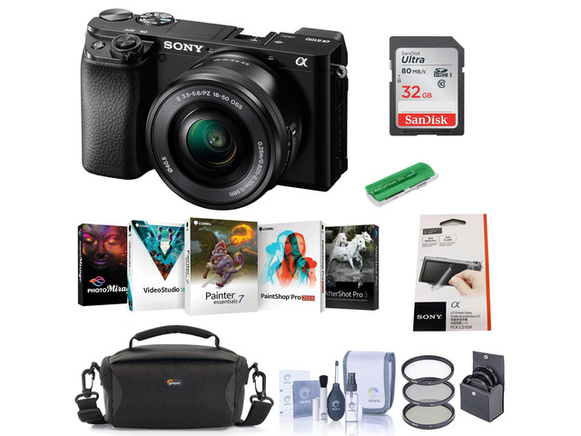 Sony Alpha a6100 Mirrorless Digital Camera with 16-50mm Lens - Bundle With Camera Case, 32GB SDHC Card, 40.5mm Filter kit, Card Reader, LCD...