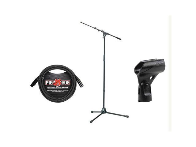 K & M 210/9 Microphone Stand, Telescoping Boom, Mic Stand Adapter and Cable, Black