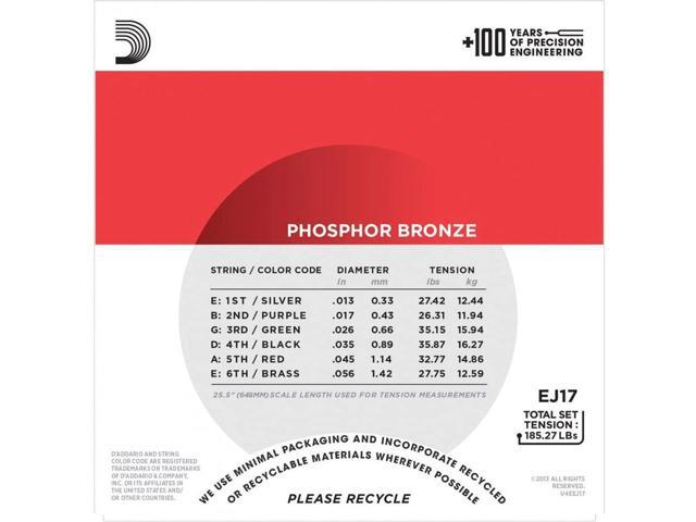 D'Addario EJ17 Phosphor Bronze Acoustic Guitar Strings Set, Medium, 13-56 Gauge, 10-Pack