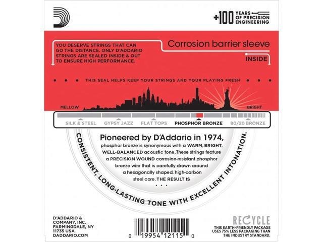 D'Addario EJ17 Phosphor Bronze Acoustic Guitar Strings Set, Medium, 13-56 Gauge, 10-Pack