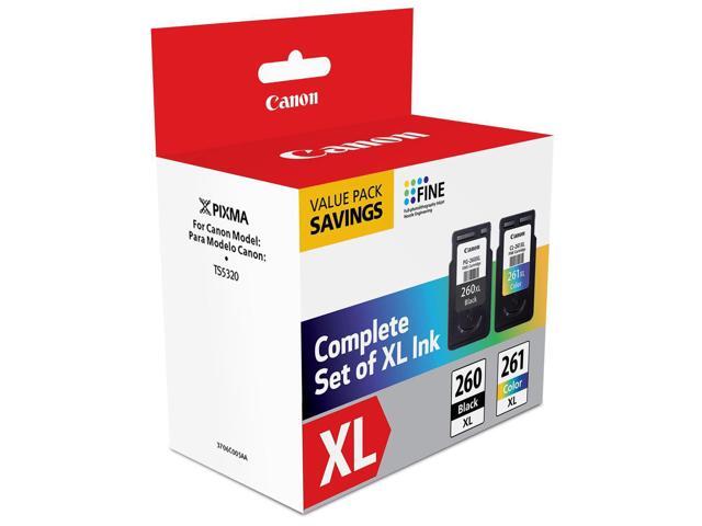 Canon 2 Pack PG-260XL Black & CL-261XL Color Ink Cartridge Value Pack for PIXMA TR7020, TS5320 Printers