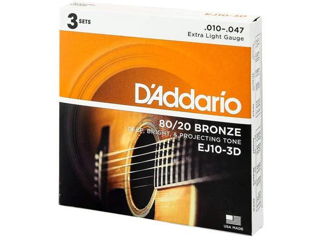 D'Addario EJ10 80/20 Bronze Acoustic Guitar Strings Set, Extra Light, 10-47 Gauge, 3-Pack