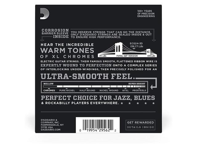D'Addario ECG24 XL Chromes Guitar Strings Set, Jazz Light, 11-50 Gauge, 3-Pack