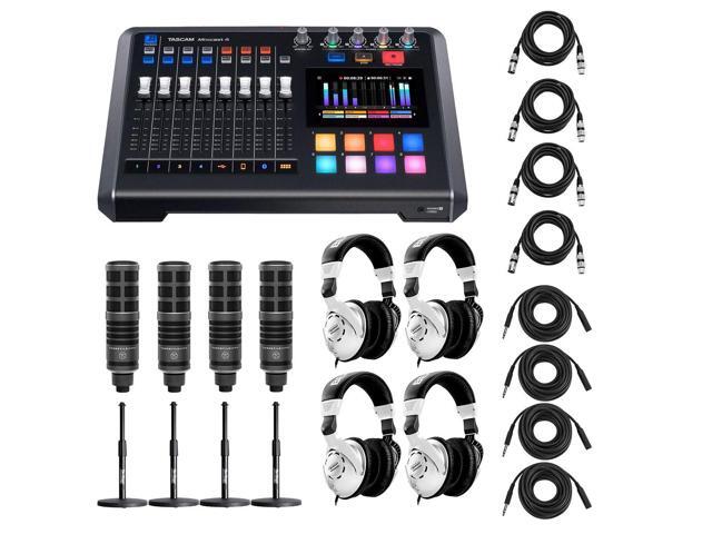 Tascam Mixcast 4 Podcast Station, w/4x TAP300 Broadcast Mics & 4x DS7200B Stand