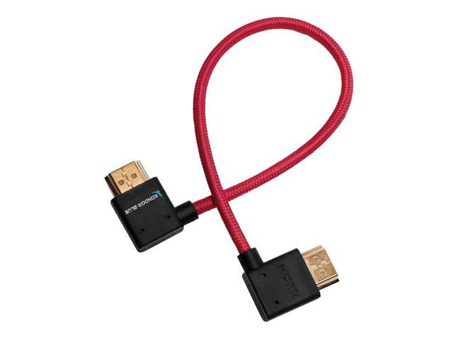 Kondor Blue 12' Right Angle to Left Angle Straight HDMI Cable, Cardinal Red