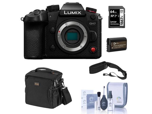 Panasonic LUMIX GH7 Mirrorless Camera, Bundle with Memory Card, Li-Ion Battery, Shoulder Bag, Camera Strap and Cleaning Kit