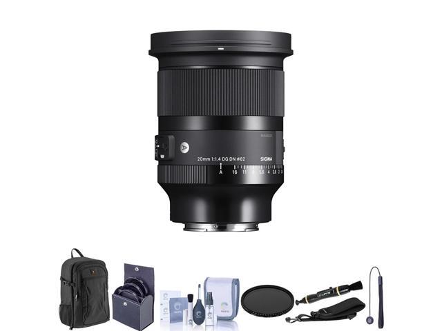 Sigma 20mm f/1.4 DG DN Art Lens for Sony E Bundle with Backpack, Camera Strap, 82mm Filter Kit, 82mm VND Filter, Lens Cleaner, Cleaning Kit, Lens...
