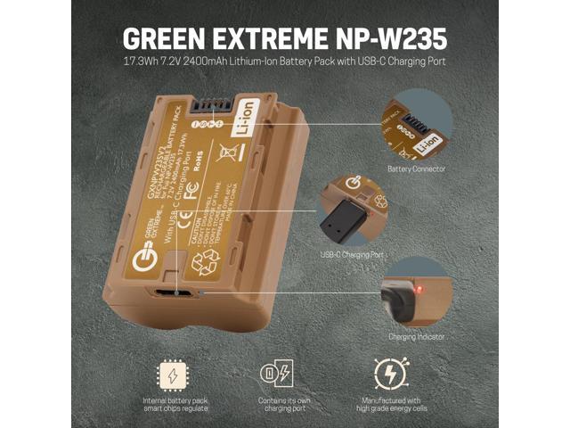 Green Extreme NP-W235 17.3Wh 7.2V 2400mAh Lithium-Ion Battery Pack with USB-C Charging Port