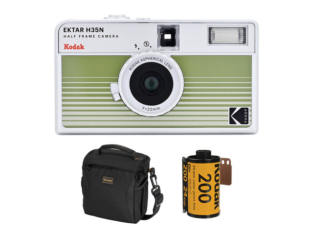 KODAK EKTAR H35N Half Frame Film Camera, Striped Green with Start Shooting Kit