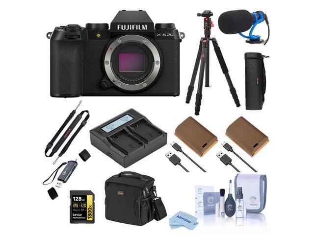Fujifilm X-S20 Mirrorless Camera, Black, Bundle with 128GB Memory Card, 2x Battery, Tripod, Shotgun Microphone and Backpack