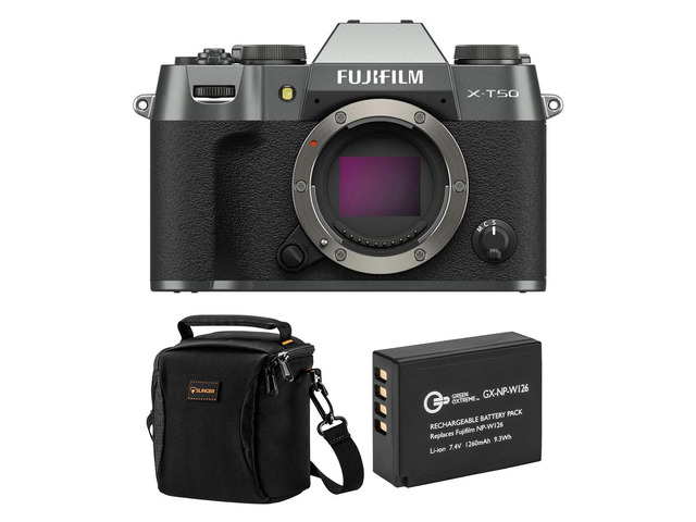 Fujifilm X-T50 Mirrorless Camera, Charcoal Silver, w/Shoulder Bag Battery