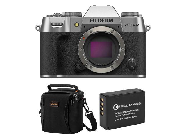 Fujifilm X-T50 Mirrorless Camera, Silver, Bundle with 64GB SDXC Memory Card and Shoulder Bag