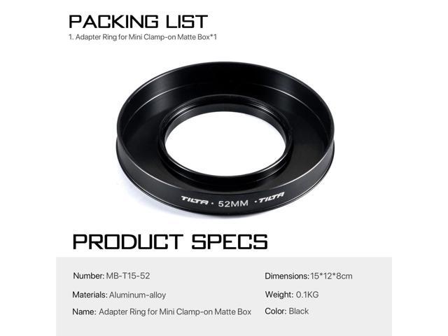 Tilta 52mm Adapter Ring for Mini Clamp-On Matte Box, Black #MB-T15-52