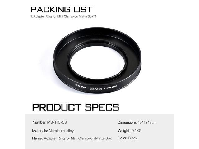 Tilta 58mm Adapter Ring for Mini Clamp-On Matte Box, Black #MB-T15-58