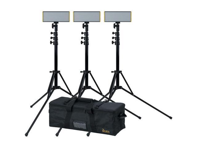 Ikan Onyx Half x 1 Bi-Color 3-Point LED Light Kit with 3x 8' V2 Heavy Duty Light Stand, Graphite