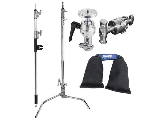 Kupo 40' Master C-Stand with Turtle Base with Baby Boom, Grip Head, Camera Mounting Plate and 10 lbs Weight Bag