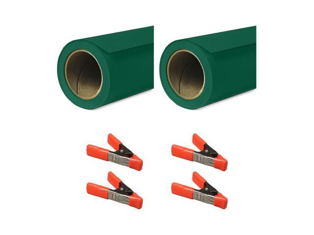 Savage 53'x36' Widetone Seamless Background Paper, Evergreen, 2-Pack, Bundle with 4x 1-1/4x1' Steel Spring Orange Clamp