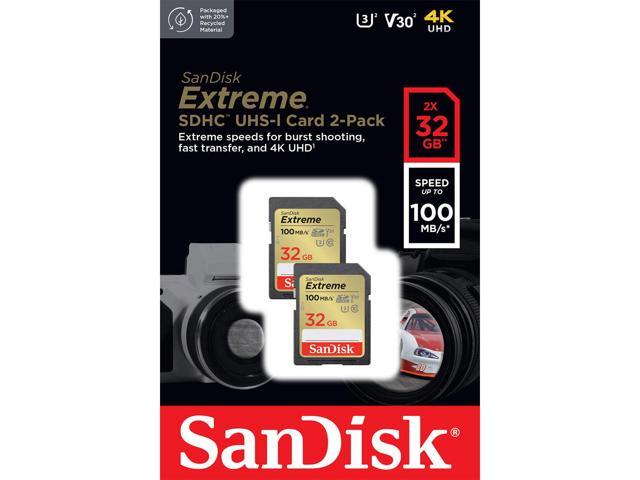 SanDisk Extreme 32GB UHS-I U3 SDHC Memory Card, 2-Pack, Bundle with Memory Card Wallet