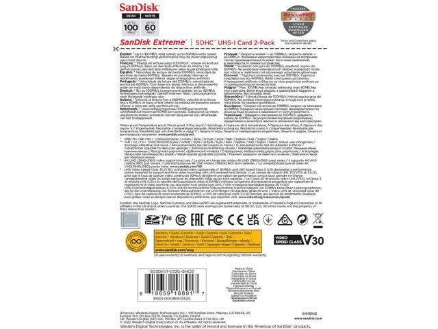 SanDisk Extreme 32GB UHS-I U3 SDHC Memory Card, 2-Pack