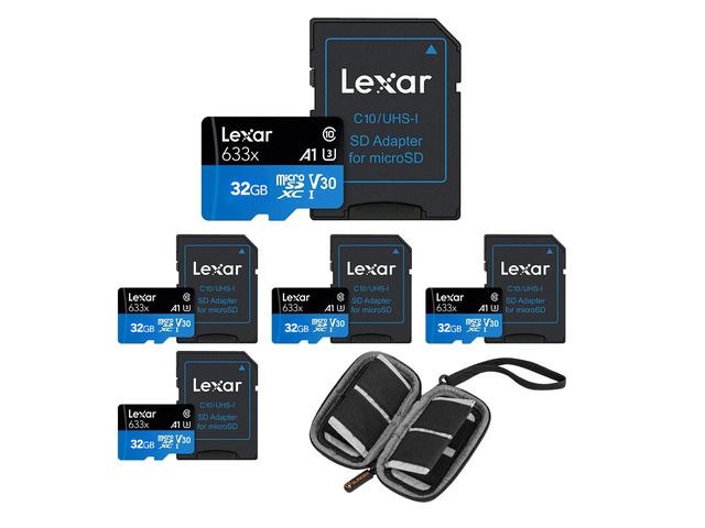 Lexar BLUE 32GB UHS-I microSDHC Memory Card + SD Card Wallet 5 pack