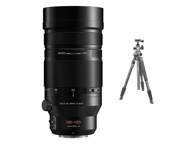 Panasonic Leica DG Vario-Elmarit 100-400mm f/4.0-6.3 II ASPH Lens, Bundle with VEO 3T+ 264AB 4-Section Aluminum Travel Tripod and BH-160S Ball Head