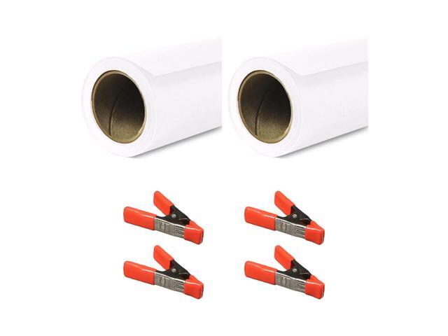 Savage 26'x36' Widetone Seamless Background Paper, Super White, 2-Pack, Bundle with 4x 1-1/4x1' Steel Spring Orange Clamp