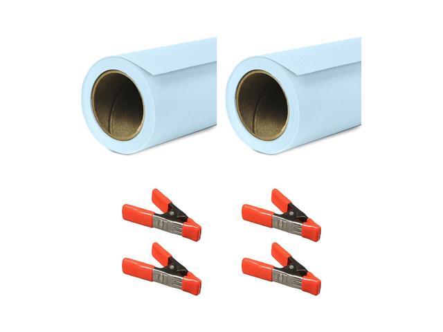 Savage 53'x36' Widetone Seamless Background Paper, Blue Mist, 2-Pack, Bundle with 4x 1-1/4x1' Steel Spring Orange Clamp