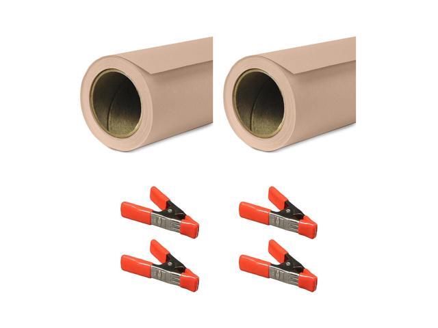 Savage 53'x36' Widetone Seamless Background Paper, Pecan, 2-Pack, Bundle with 4x 1-1/4x1' Steel Spring Orange Clamp