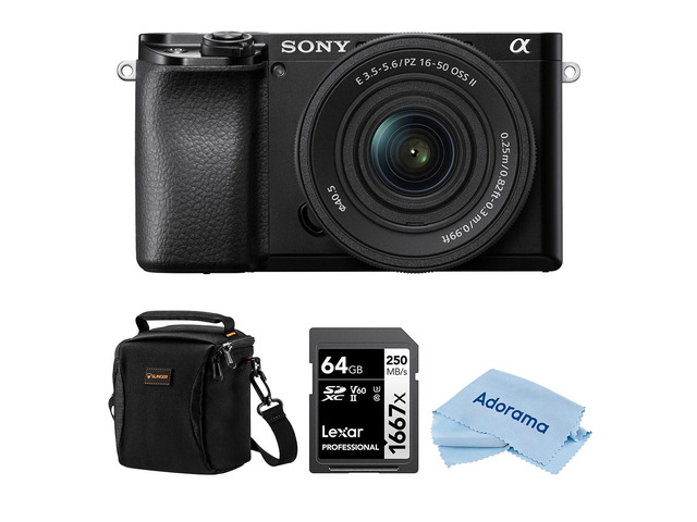 Sony Alpha a6100 Mirrorless Camera with 16-50mm f/3.5-5.6 Lens, Bundle with 64GB SDXC Memory Card and Shoulder Bag