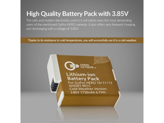 Green Extreme AHDBT-901C 3.85V 1730mAh Lithium-Ion Battery Pack for GoPro HERO 9/10/11/12, Cold Weather Version