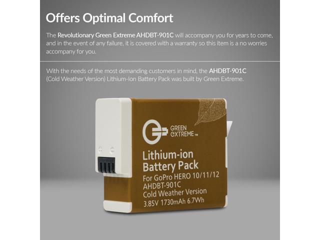 Green Extreme AHDBT-901C 3.85V 1730mAh Lithium-Ion Battery Pack for GoPro HERO 9/10/11/12, Cold Weather Version