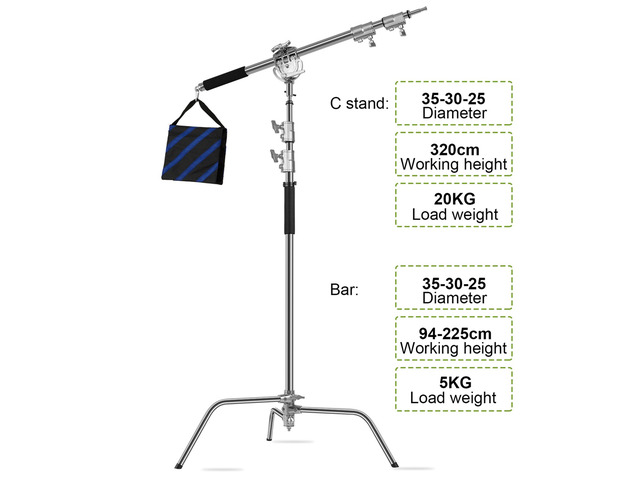 Great Video Maker C360 10.5' Turtle Base C-Stand and Cross Arm Boom Kit 192223234604