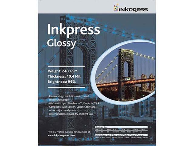 Inkpress Glossy, Single Sided Gloss Surface Inkjet Paper, 240gsm, 10.4 mil., 13x19', 250 Sheets
