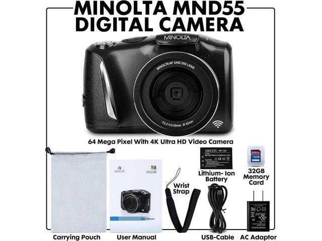 Minolta MND55 64 MP AF 4K Ultra HD Digital Camera with WiFi, Black