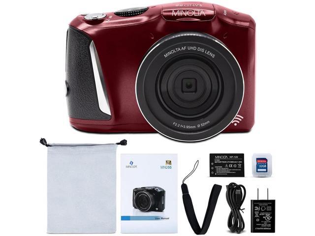 Minolta MND55 64 MP AF 4K Ultra HD Digital Camera with WiFi, Red