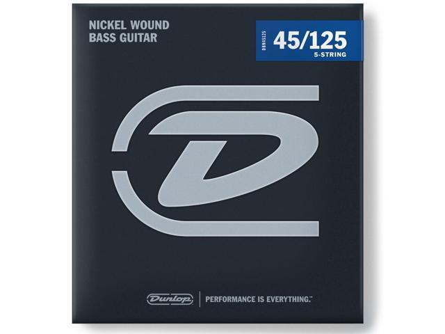 Dunlop Nickel Wound Bass Guitar Strings, Medium, 45-125 Gauge, Set of 5 Strings