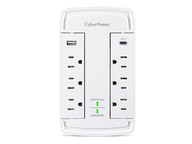 CyberPower CSP6WSUC 6-Outlet Wall-Tap Surge Protector with USB-A and USB-C Port