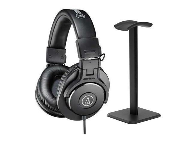 Audio-Technica ATH-M30x Closed-Back Over-Ear Professional Monitor Headphones, Black, Bundle with Desktop Stand