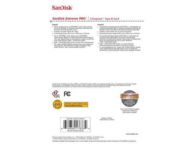 SanDisk - SDCFE-064G-ANCIN - Sandisk Extreme Pro Cfexpress Card, 64gb, Type Btype B