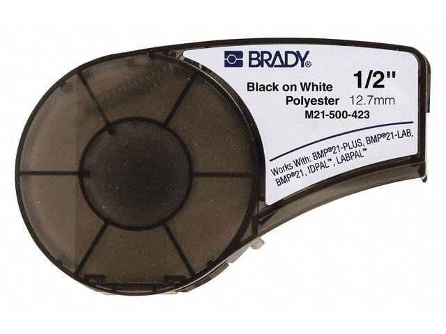 Brady Polyester Polyester Label Tape Cartridge, Black/White, 1/2'W x 21 ft.