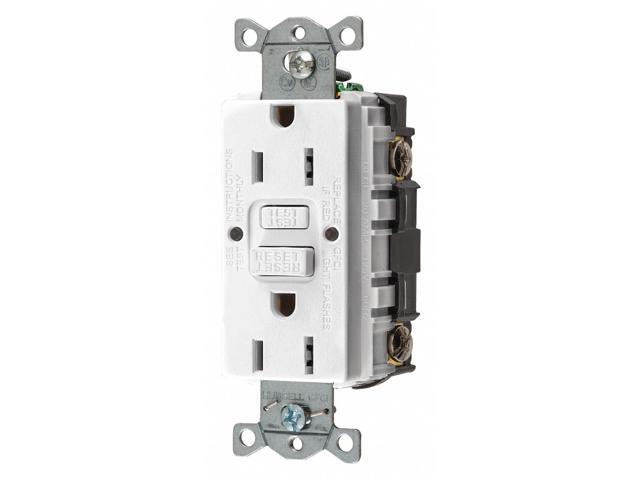 HUBBELL WIRING DEVICE-KELLEMS GFR15W GFCI Receptacle, 15A, 125VAC, 5-15R, White