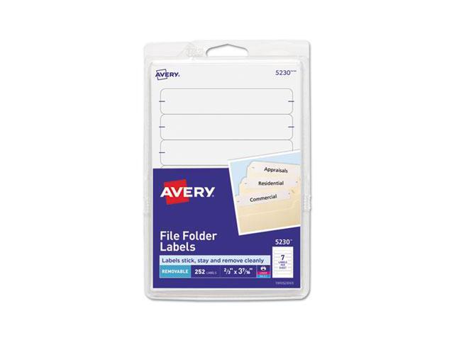 Avery Removable 1/3-Cut File Folder Labels Inkjet/Laser .66 x 3.44 White 252/PK