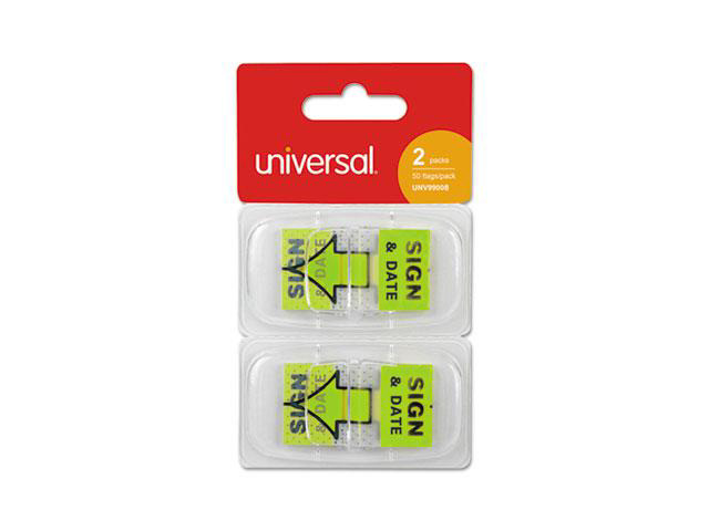 Universal Deluxe Message Arrow Flags 'Sign and Date' Green 100/Pack 99008