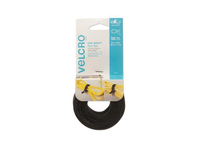 Velcro Brand One-Wrap Pre-Cut Thin Ties, 0.5' X 8', Black, 50/Pack 95172