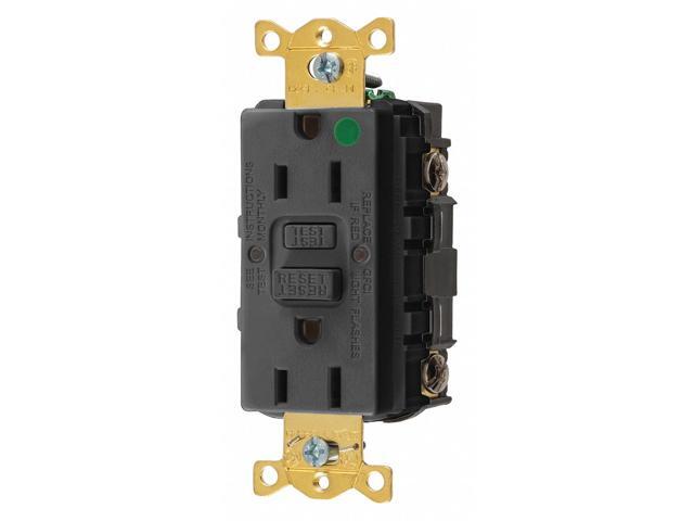 HUBBELL WIRING DEVICE-KELLEMS GFR82BLK GFCI Receptacle,15A,125VAC,5-15R,Black