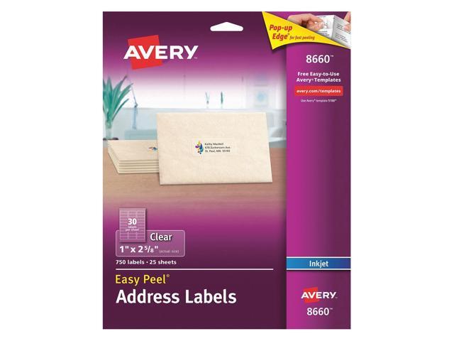 Avery Matte Clear Address Labels, Sure Feed Technology, Inkjet, 1.00' x 2.63', 750 Labels (8660)
