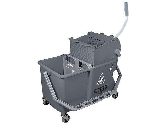 Unger Dual Compartment Mop Buckets with Side Wringer - 4 Gallons - Plastic - Gray COMSG