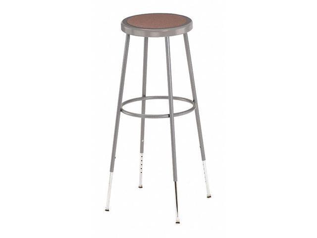 NPS 6230H 6200 Series Height Adjustable Heavy Duty Steel Stool, Backless - Supports 500lb - 31' to 39' Seat Height - Brown Seat, Gray Base